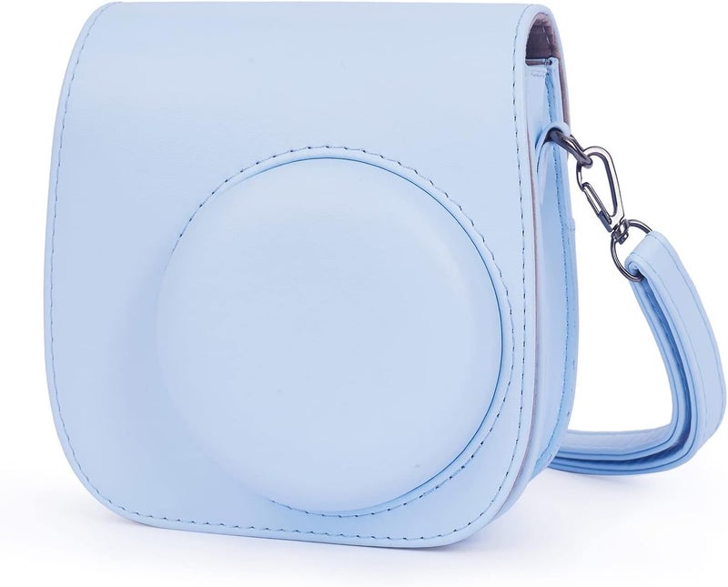 Phetium Instant mini 12 Camera Protective Case Compatible with Instax Mini 12 11,PU Leather Bag with Pocket and Adjustable Shoulder Strap (Pastel Blue) - Image 1